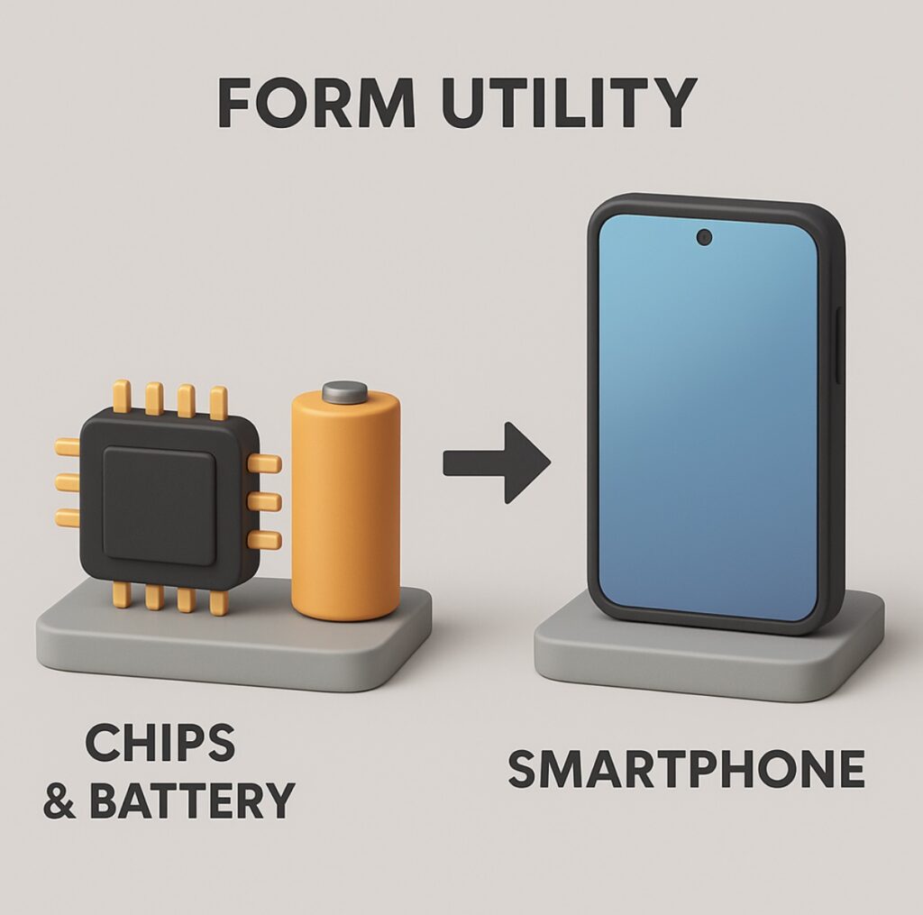 Electronics: Manufacturers assemble individual components like chips, screens, and batteries into a complete smartphone. This assembly creates form utility, turning otherwise useless parts into a high-demand product.