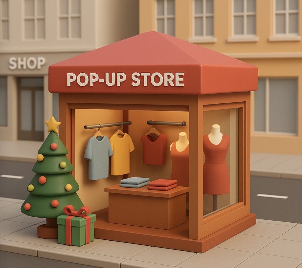 of A clothing brand with pop-up stores in busy shopping districts to increase accessibility and boost sales during the holiday season.