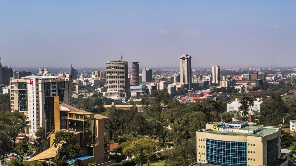 Nairobi city skyline in Kenya on a sunny day